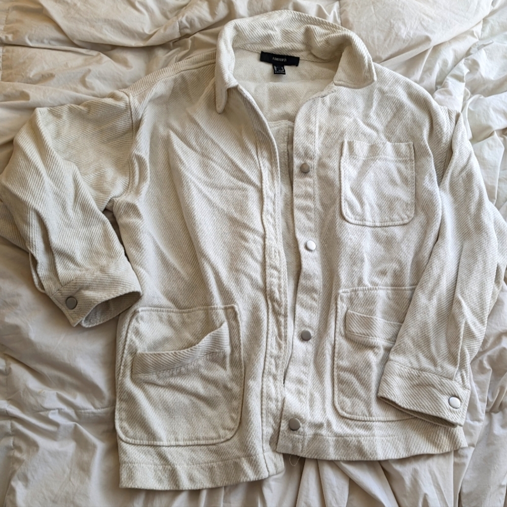 Eggshell white cotton shacket